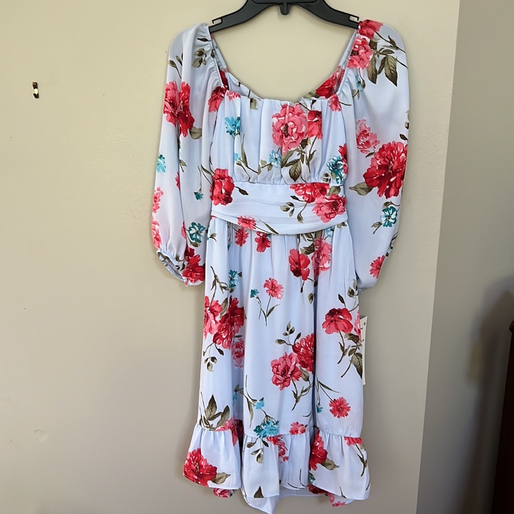 Rare Editions Girls Floral Bubble Sleeve Dress - Picture 5 of 15